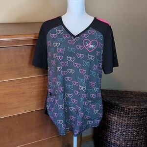CHEROKEE INFINITY WOMEN'S Breast Cancer Hope PINK Hearts SCRUB Top Sz L